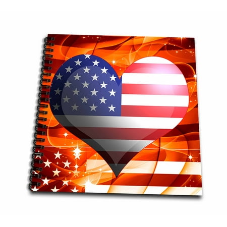 Heart Center Of The Oranges 3dRose United States of America USA Flag Heart On Orange Sparkle Fractal Background Fourth Of July Design - Drawing Book, 8 by 8-inch ()