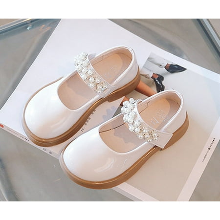 

NIUREDLTD Toddler Kids Grils Dress Shoes Kids Girls Shoes SpringFall Solid Color Thick Soles With Bright Pearl Straps Dance Shoes Party Birthday School Performance PU Leather Princess Shoes White 33