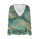 thumbnail image 3 of MHFRRA Blusas de Otoño con degradado para Mujer, Camisetas Informales de Manga Larga con Ribete de Encaje y Cuello En V, Camisetas Básicas, Blusas Tipo Túnica Holgadas Verde, 3 of 4