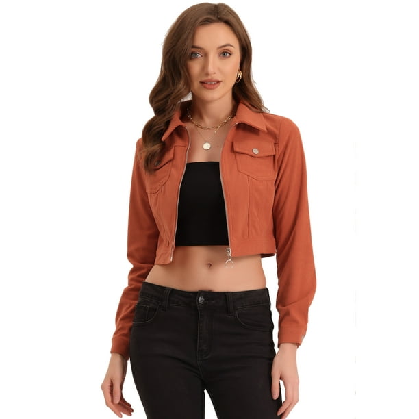 Chaqueta Corta de Pana para Mujer Chaqueta Corta Casual con Cremallera y Solapa Naranja oscuro XL Allegra K Chaqueta Bodega Aurrera en linea