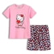 thumbnail image 4 of Traje de manga corta de algodón puro con dibujos de Hello Kitty, pijama para niñas, camiseta + Pantalones de cinco puntos, servicio a domicilio, ropa para niños, 4 of 5