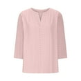 thumbnail image 3 of Plus Size Eyelet Tops for Women Casual 3/4 Sleeve Solid Color Henley Shirts 2024 Womens Notch V Neck Emboridery Summer Blouses,Pink,Small, 3 of 5