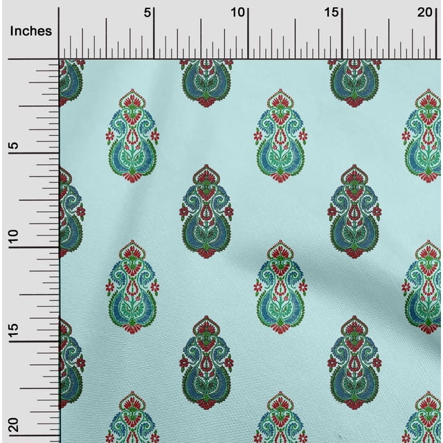 oneOone Georgette Viscose Baby Blue Fabric Floral & Paisley Block Craft Projects Decor Fabric Printed By The Yard 42 Inch Wide