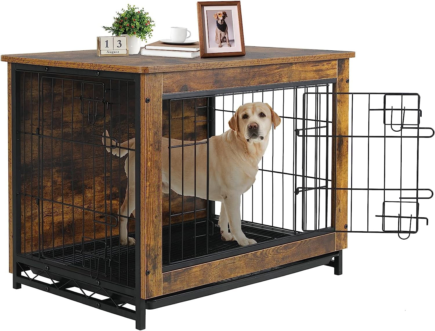 Arlopu Dog Crate Furniture, Wooden Side End Table, Modern Dog Kennel