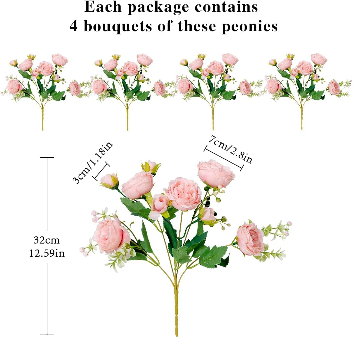 4 Bunches Artificial Peony with 20 Heads Flowers Fake Peonies Silk Flowers Bouquets for Wedding Home Table Party Window Decoration (PINK)