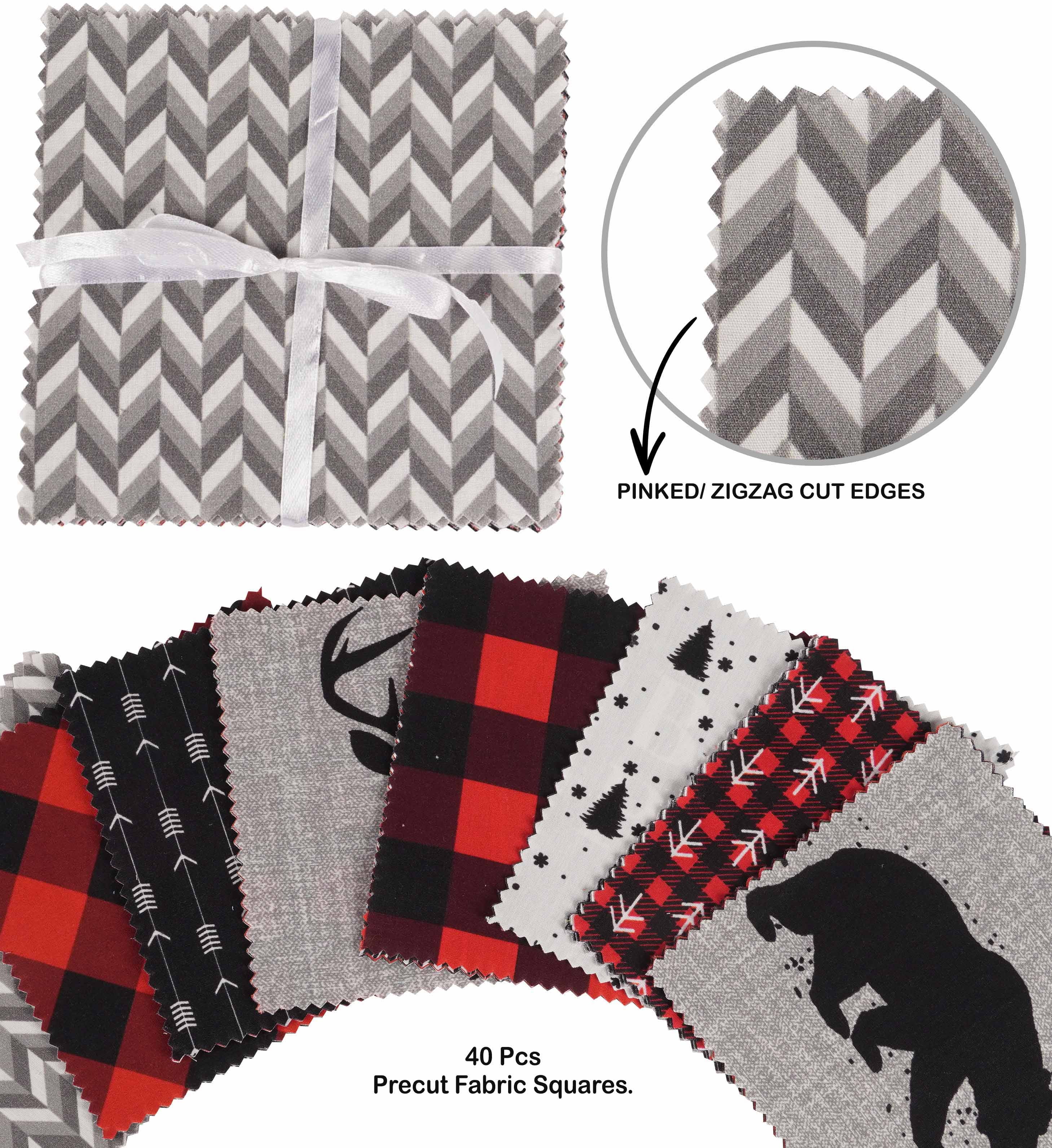 Soimoi Precut 10-inch Lumberjack Theme Prints Cotton Fabric Bundle Quilting Squares Charm Pack DIY Patchwork Sewing Craft- Red & Black
