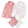 thumbnail image 2 of Conjunto de pijamas con estampado de corazón para mujer, ropa de casa de algodón crepé, doble capa, gasa, cuello vuelto, pantalones de manga larga, Primavera, nuevo, 2 of 4