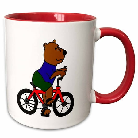 

3dRose Funny Brown Bear Riding Bicycle - Two Tone Red Mug 11-ounce