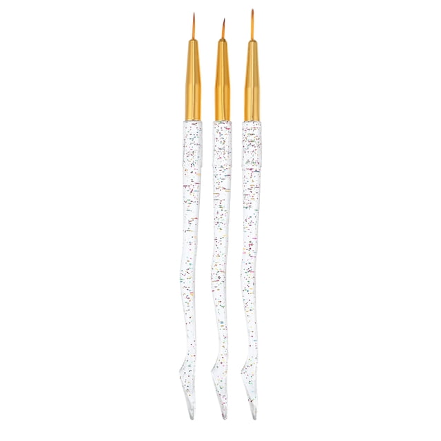 Unique Bargains Nail Art Brushes 3 Pcs Nail Design Tools Kit Nail Liner Brush Gold Tone Handle