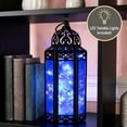 thumbnail image 2 of Moroccan Metal Candle Lantern Holder with LED Fairy String Lights, Medium, White Gold, 2 of 11