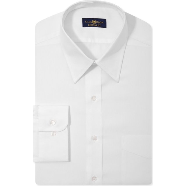 Club Room Camisa de vestir con botones de ajuste clásico para hombre, color blanco, cuello de 18 pulgadas, manga de 34 a 35 pulgadas