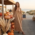 thumbnail image 5 of Women Fall Winter Velvet Scoop Crew Round Neck Maxi Dress Long Sleeve Loose Shift Solid Chic Elegant Casual Everyday Dress S, 5 of 7