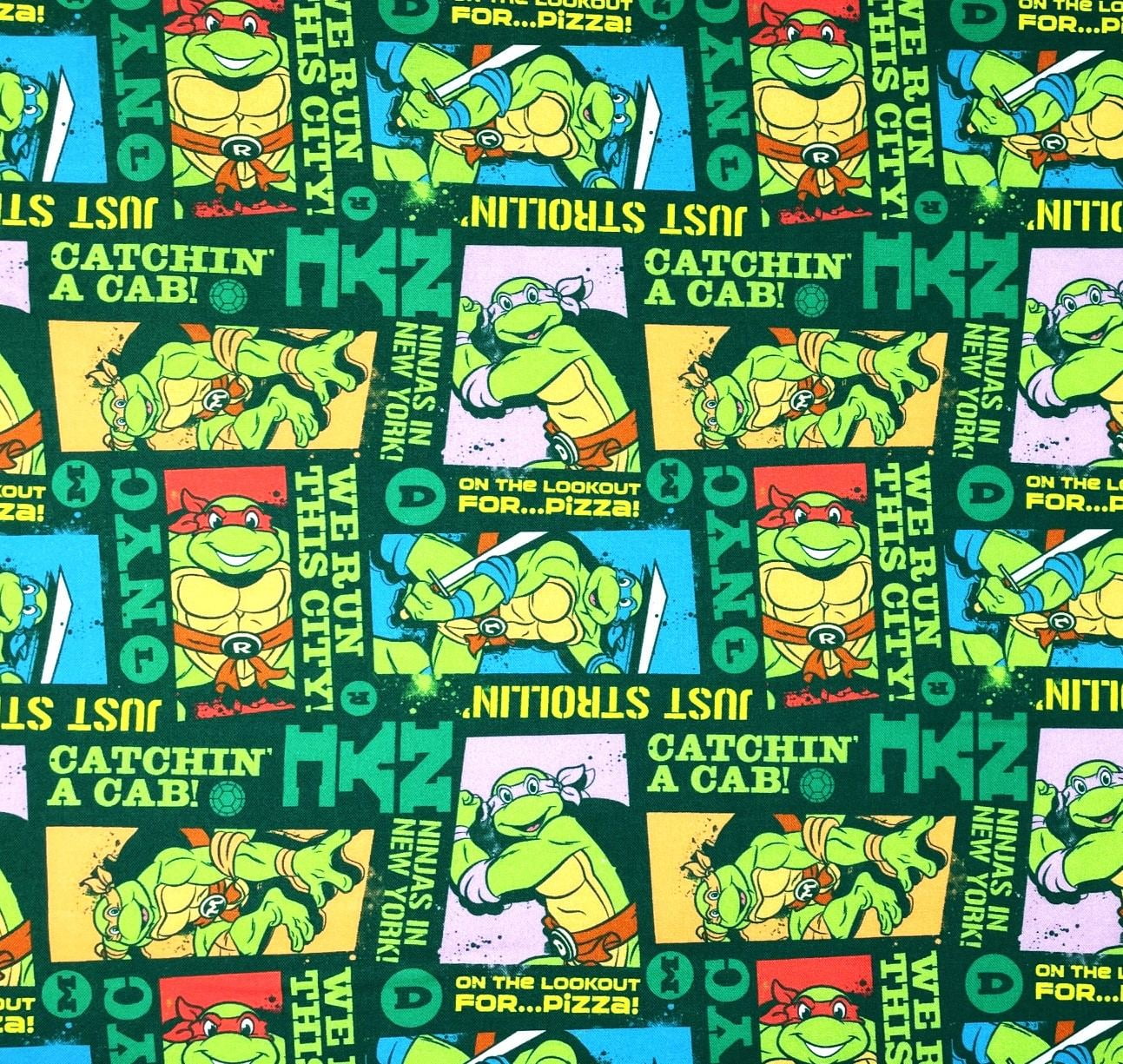 1 Yard - Teenage Mutant Ninja Turtles in the City on Green Cotton Fabric (Great for Quilting, Sewing, Craft Projects, Throw Pillows & More) 1 Yard X 44" Wide