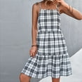 thumbnail image 4 of Womens Summer Dresses Sleeveless Tie Shoulder Strap Plaid Print Mini Dress Square Neck A-line Flowy Beach Cami Dress, 4 of 5