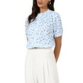 thumbnail image 4 of INSPIRE CHIC Summer Floral Blouses for Women's Ruffle Neck Puff Short Sleeve Smocked Shirts XS White Blue, 4 of 6