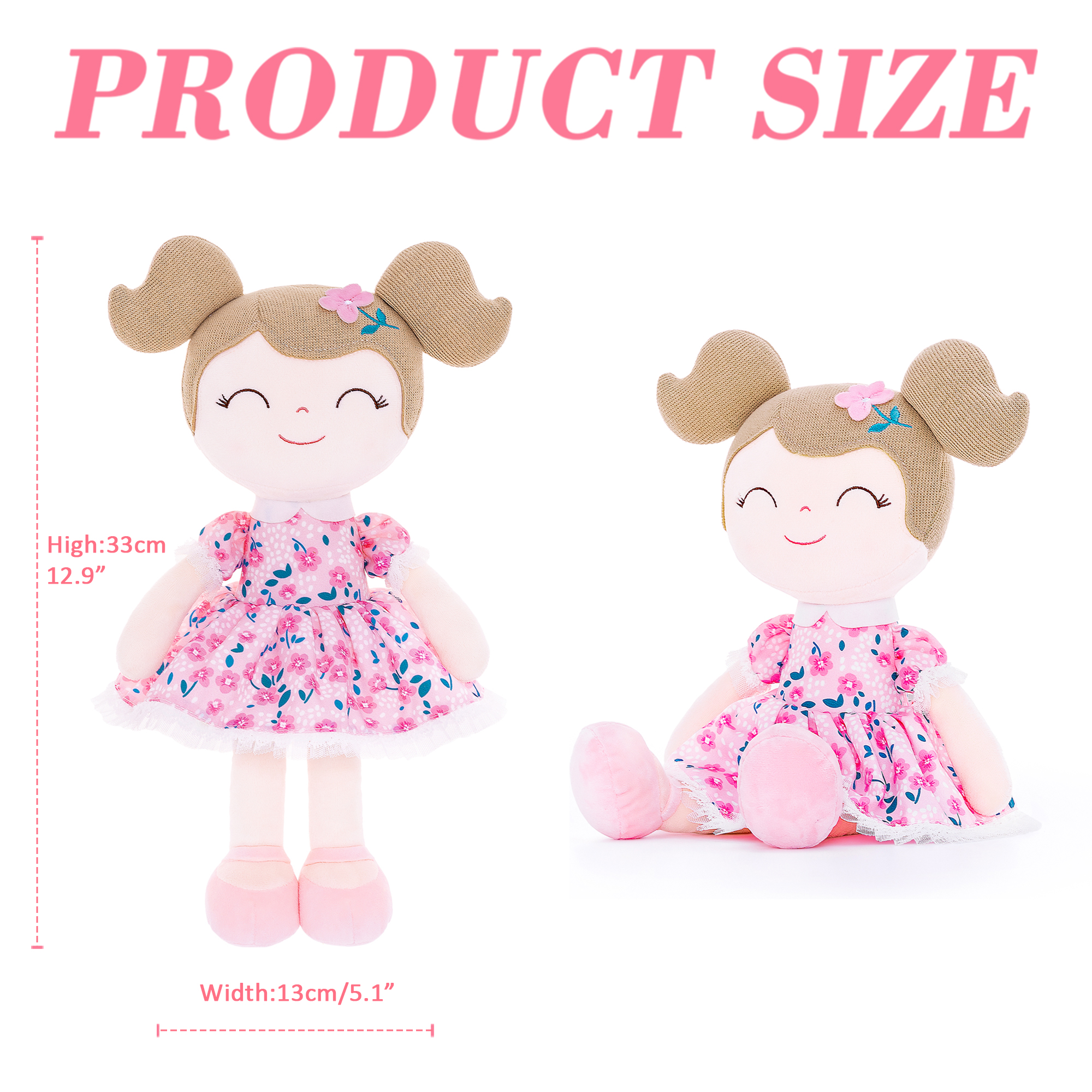 Gloveleya Dolls Baby Girl Gifts Soft Plush Toy Printed Rosebuds Blossom 16"