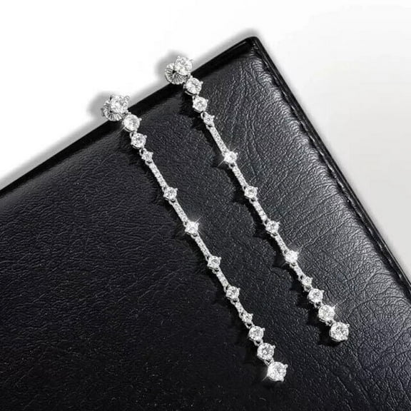 2Ct Round Cut Lab-Created Diamond Long Dangle Earrings 14K White Gold Plated