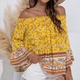 thumbnail image 5 of Dyegold Summer Tops for Women 2023 Trendy, Summer Boho Tops for Women Bohemian Floral Print T-Shirts Bell Sleeve Off Shoulder Blouse Dressy Casual Cute ​Tunics, 5 of 7