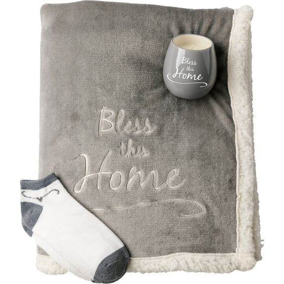 Bless This Home Sherpa Lined Royal Plush Blanket Gift Set 42 x 50 Inch