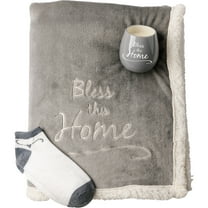 Bless This Home Sherpa Lined Royal Plush Blanket Gift Set 42 x 50 Inch