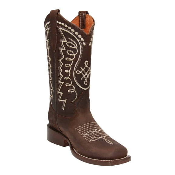 Women’s Leather Brown Cowboy Boots Retro Vintage Embroidered Riding Western Boots