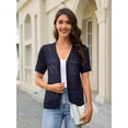 thumbnail image 2 of Jersey tipo cárdigan Jiflora para mujer, tejido a ganchillo, azul marino, talla S, 2 of 6