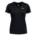 thumbnail image 2 of Camiseta Under Armour Tech para mujer, manga corta, cuello en V, negro/blanco, 2 of 3