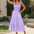 thumbnail image 4 of Mgmyaa Robes Smockées pour Femmes Col Carré Dos Bas Robes Élégantes à Volants Boho Sans Manches Fluide Été Décontracté Longue Robe d'Été, 4 of 4