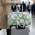 thumbnail image 4 of Garronmavis Large Sage Green Tropical Floral Quilted Duffle Bag for Women, Weekender Travel Bag Carry On Tote with Zipper Pockets for Gym, Overnight Trips & Dance, 4 of 7