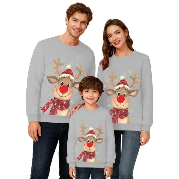 Family Matching Hoodie 3 Piece And Kids Holiday Print Sweatshirt Cozy Pullover Festive Outfit