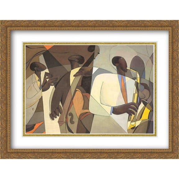 Jazz at Takoma Station 2x Matted 34x26 Large Gold Ornate Framed Art Print by Joseph Holston