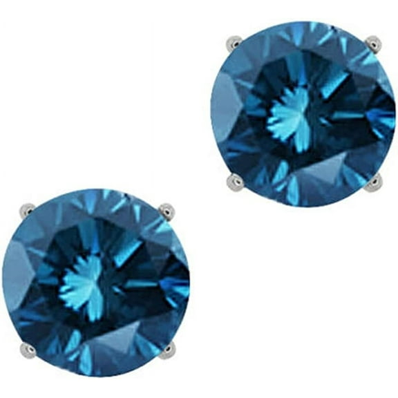 JewelMore 1/2cttw Blue Diamond Round Stud Earrings 14k in White Gold ( I1-I2 )