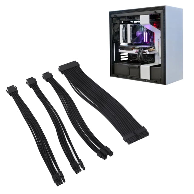 4PCS RGB Power Extension Cable,30cm 24 Pin PSU Cable Extension Power Cords,18AWG M To F RGB PC Cables with Combs for ATX Power Supply