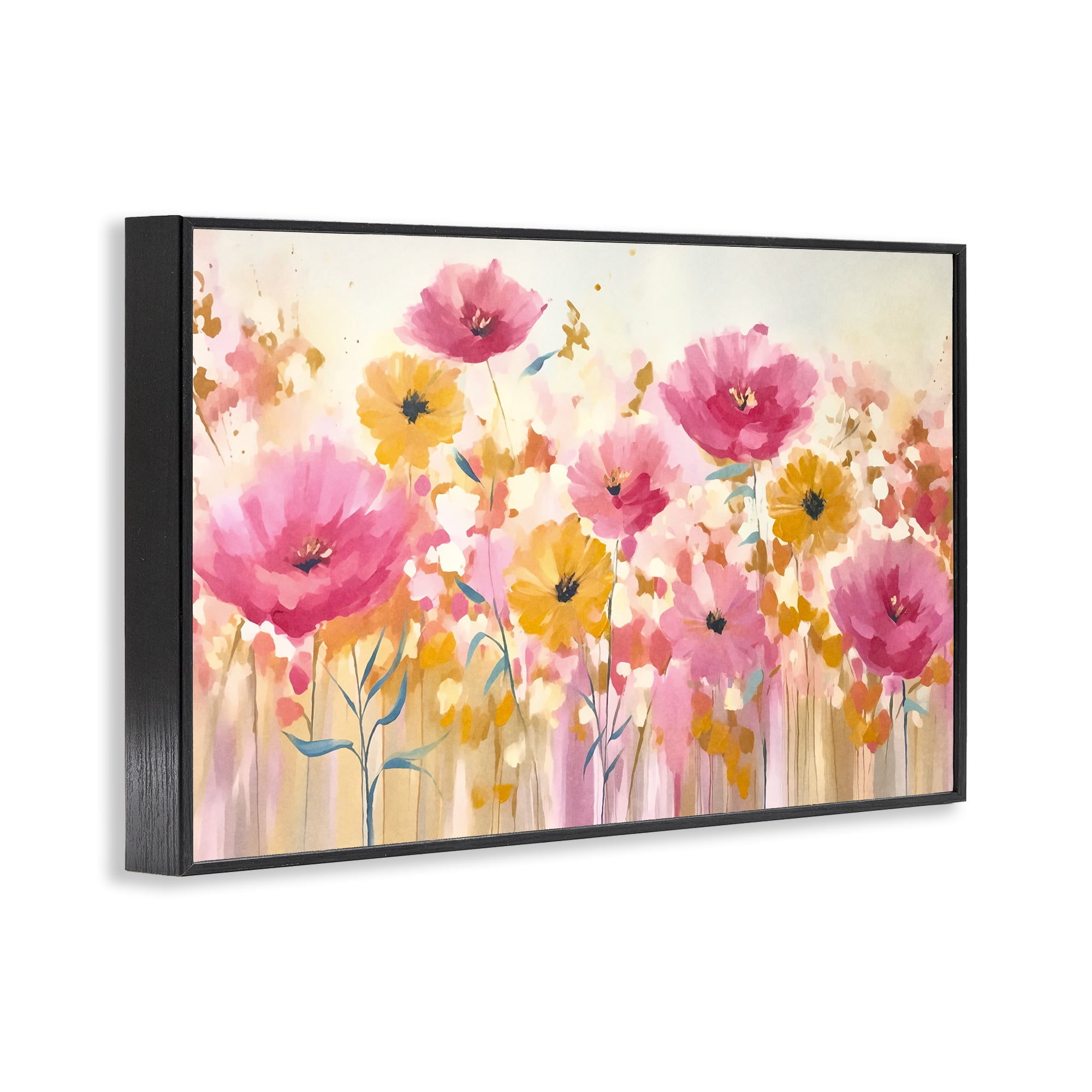 Stupell Industries Blooming Whimsy Pink & Yellow Black Framed Giclee Art, design by Andrea Haase