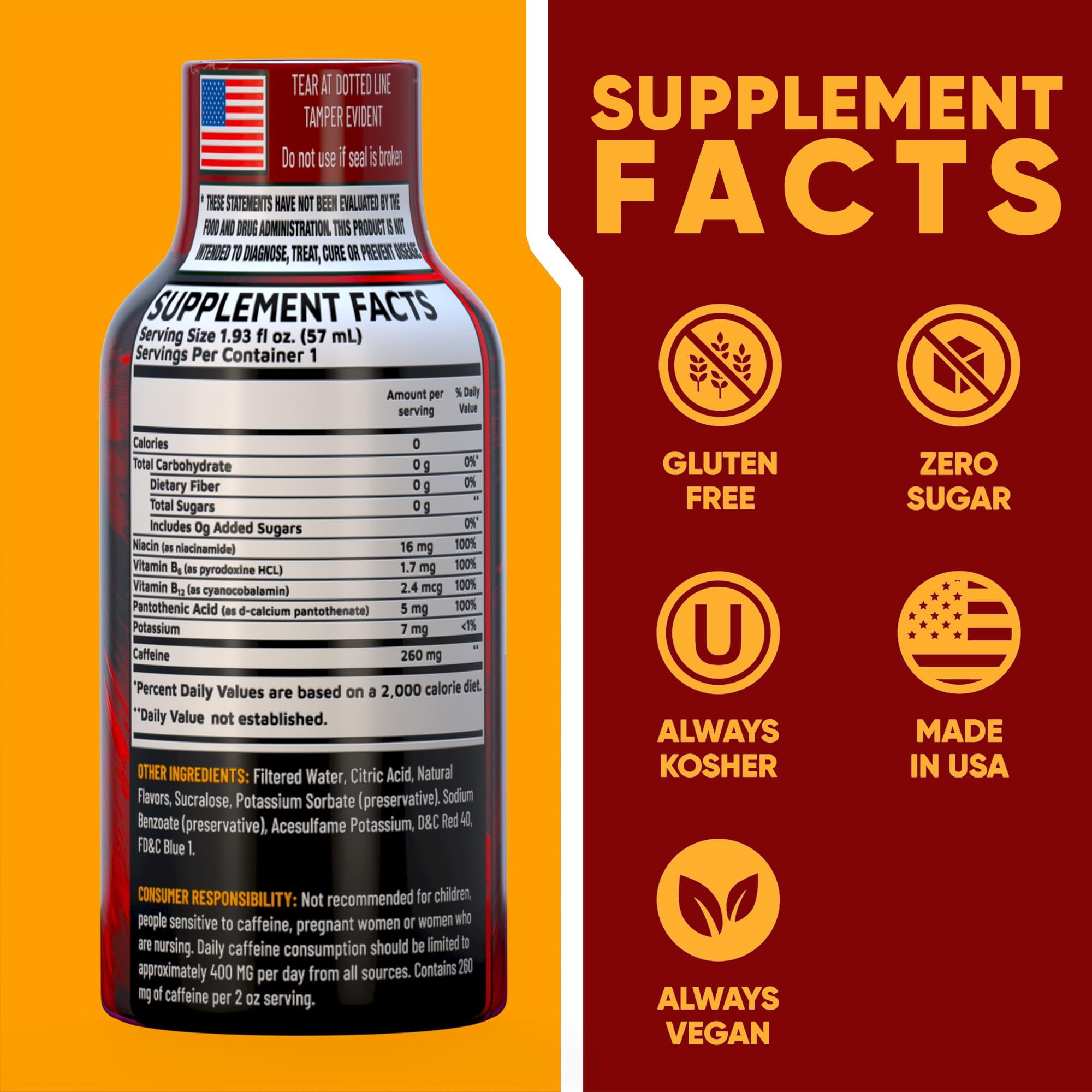Vitamin Energy B12 Overload Extra Strength Shot, Pomegranate, 48 Pack – 260mg Natural Caffeine, 14,000% DV B12 & Electrolytes, Zero Sugar, 1.93 fl oz
