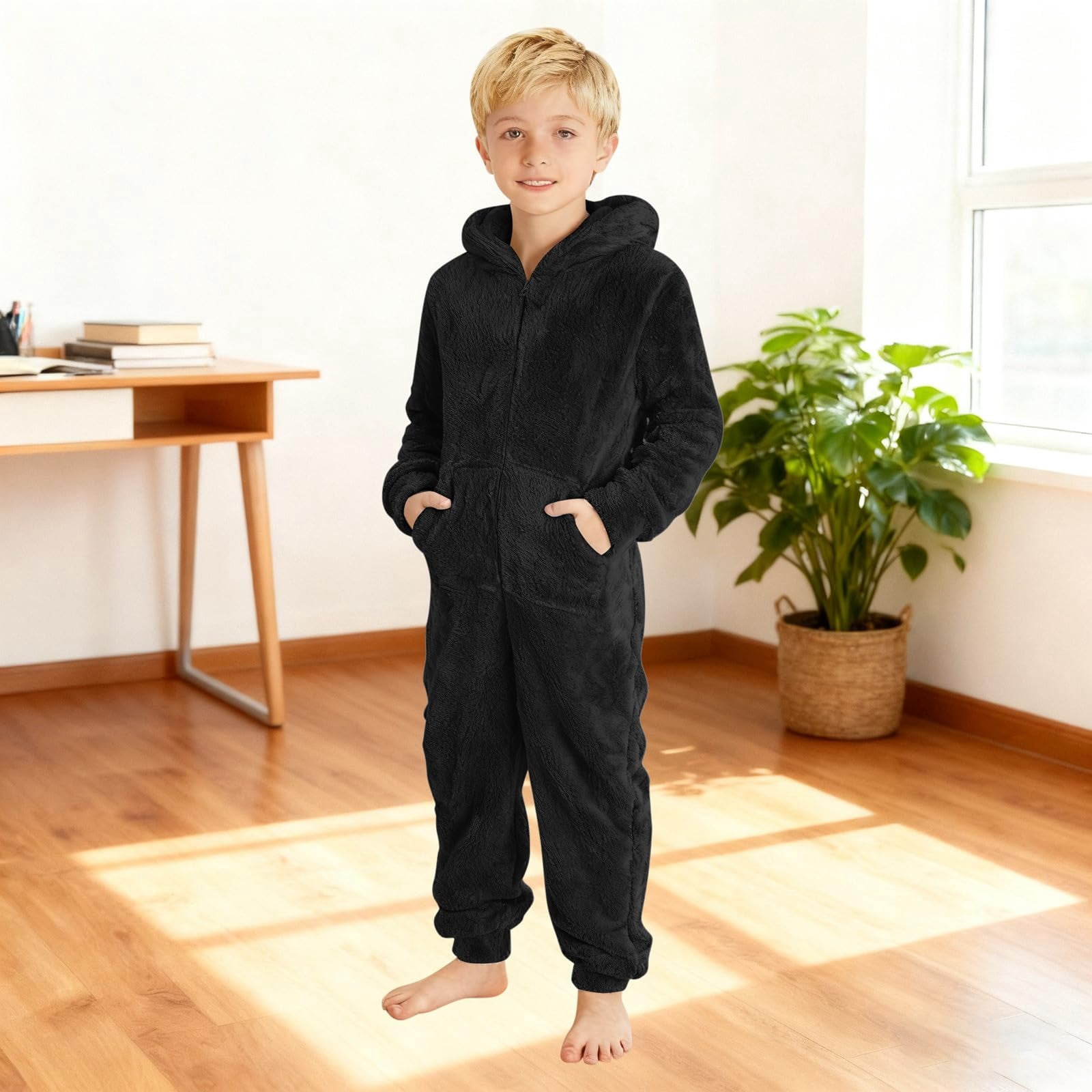 Abcomgle One Piece Pajamas for Girls Size 7-8 Fuzzy Hooded Kids Onesie Cute Zip Up One Piece Jumpsuits for Kids Furry Sherpa Fleece Onesie Rompers Girls Winter Warm Onesie Pajamas Girls