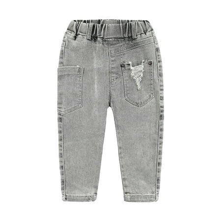 

KIDSCOOL SPACE Toddler Little Kids Ripped Holes Elastic Waist Band Denim Jeans Pants