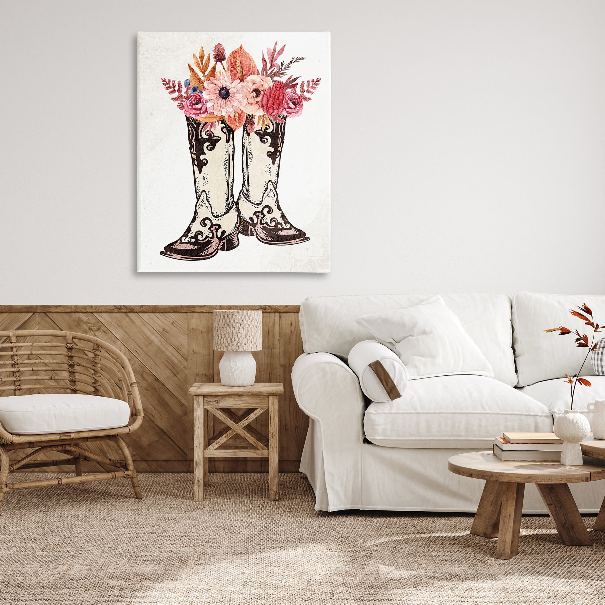 Stupell Industries Rodeo Boot Bouquet Botanical & Floral Painting Gallery Wrapped Canvas Art Print Wall Art, 36 x 48