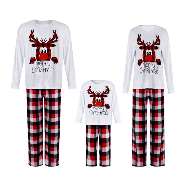 Ensembles de Pyjamas Assortis pour Famille Pyjamas de Noël Haut Imprimé avec Bas à Carreaux