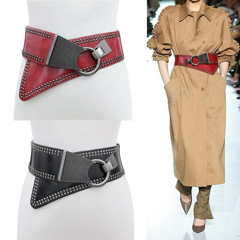 HGYCPP Women's Waist Belts Plus Size Dresses leather Elastic Stretch Cinch  Belt with Fashion Metal Interlock Belt Buckle