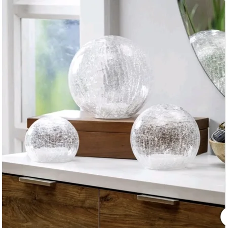 Evergreen Set of 3 LED Glass Spheres with Clear Crackle Finish MISSING SMALL ORB