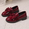 thumbnail image 4 of Womens Patent Faux Leather Bow Loafers Wine Slip On Low Heel Block Heel Preppy Casual Shoes for Women,Size 7.5, 4 of 9