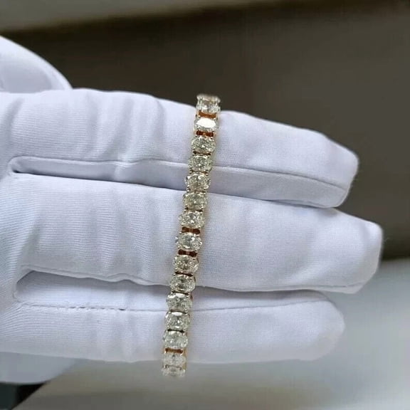 14k Yellow Gold Plated 8Ct Lab-Created Diamond Oval Cut Women's Tennis Bracelet 7 INCH