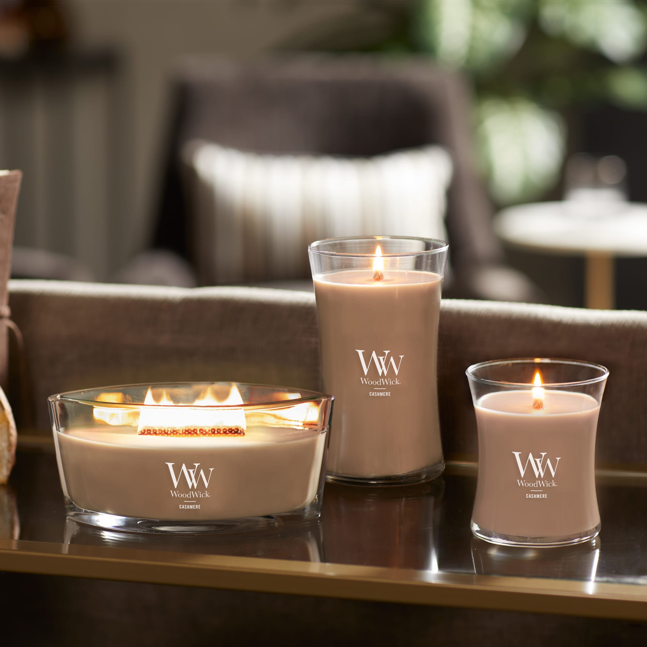 WoodWick Medium Hourglass Trilogy Scented Candle, Warm Woods, 9.7