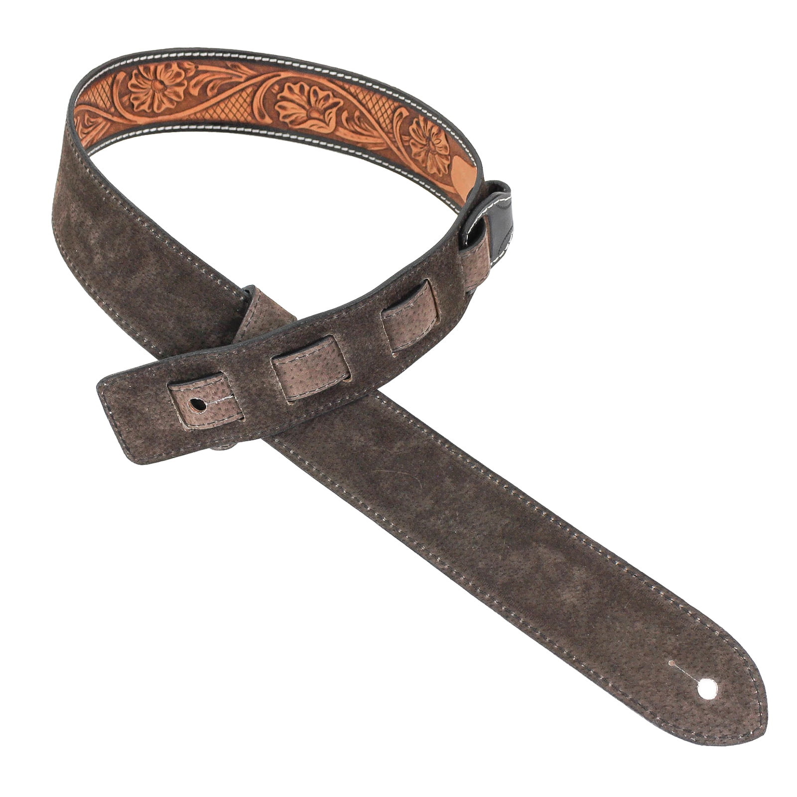 Walker & Williams LC-11 100% Handmade Leather Guitar Strap with Hand Tooled Live Oak Pattern