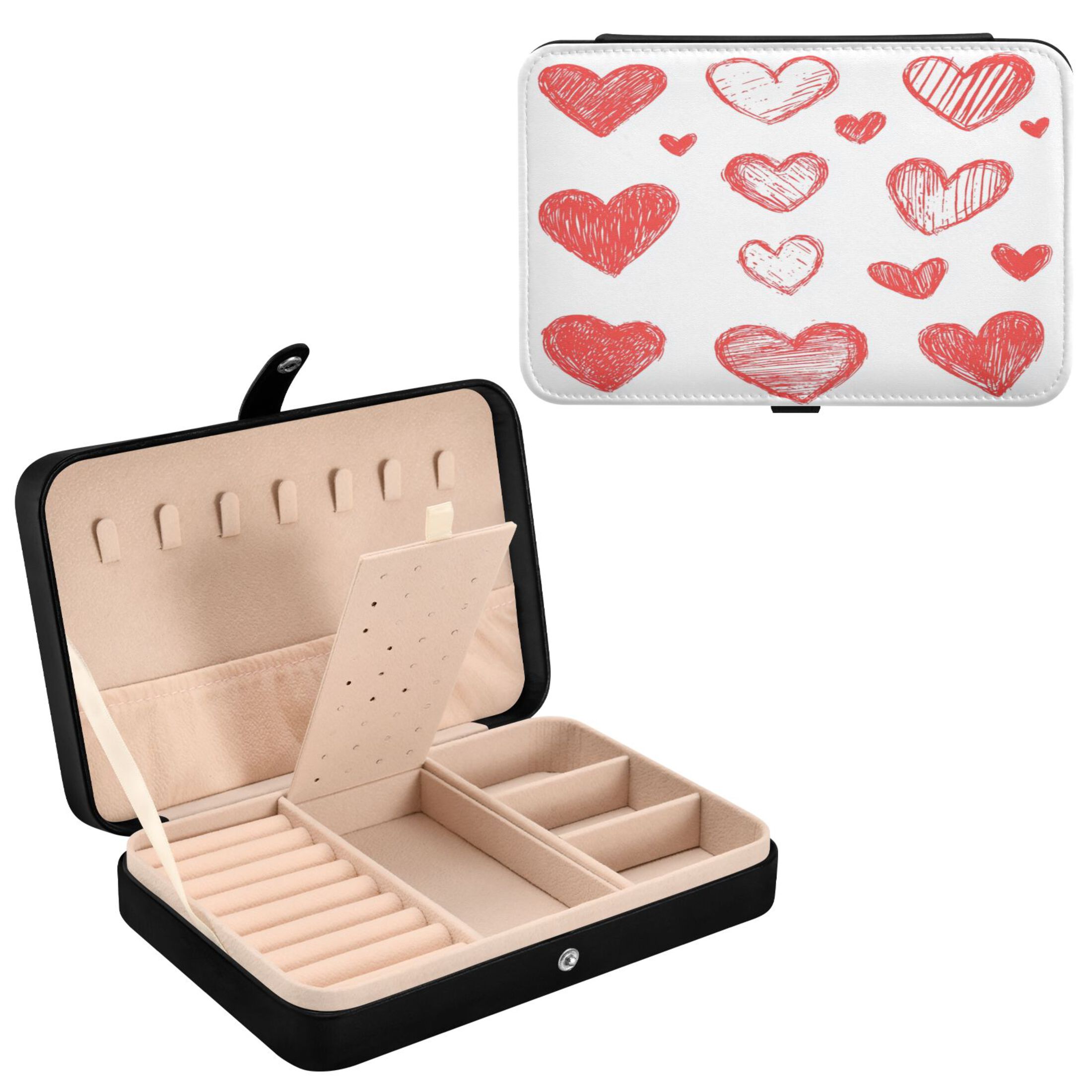 Leather Jewelry Box Rectangular 8.27x5.5x1.78In Travel Jewelry Storage Earrings Necklace Bracelet Watch Brooch Storage Cartoon Heart