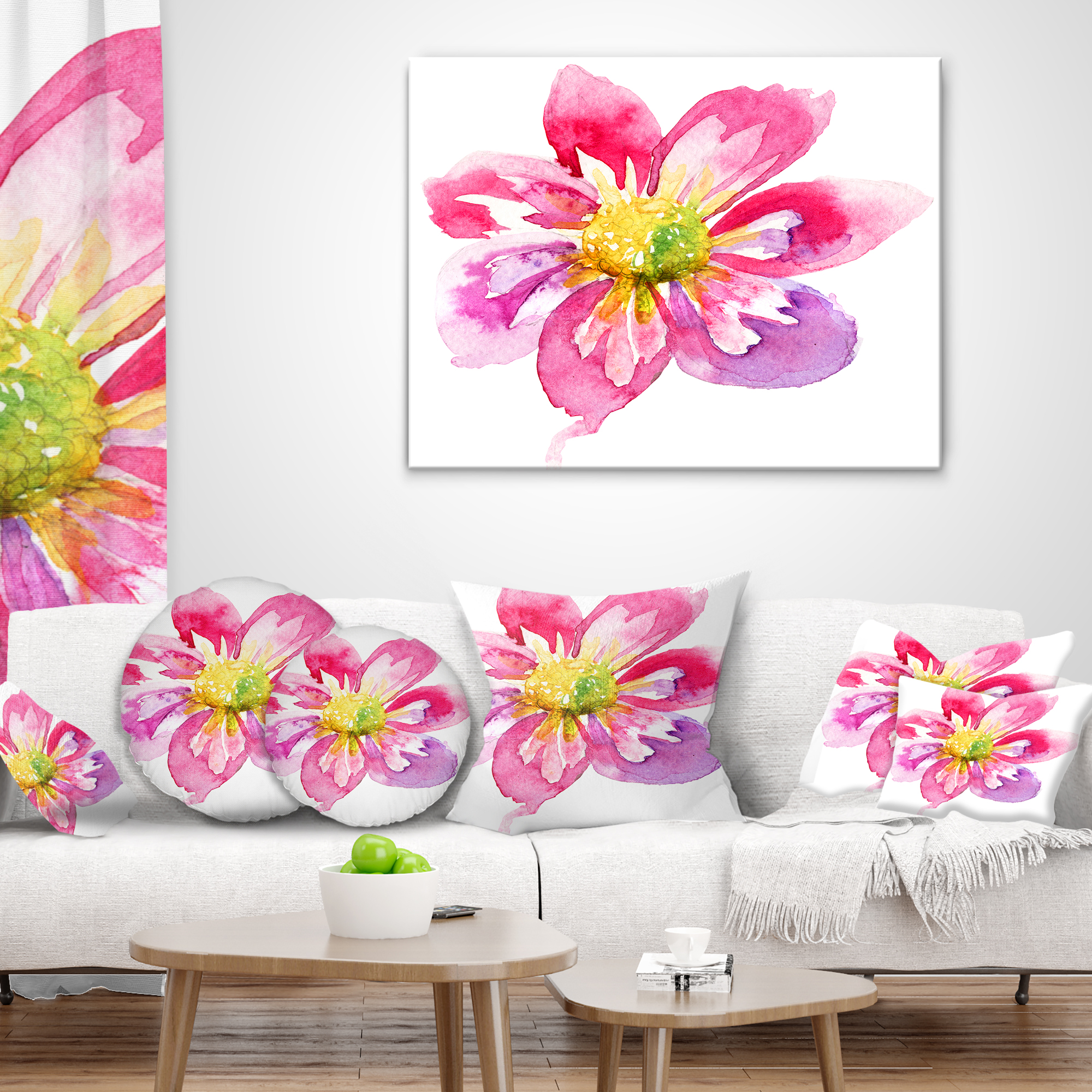 Designart Full Bloom Pink Flower - Floral Throw Pillow - 12x20