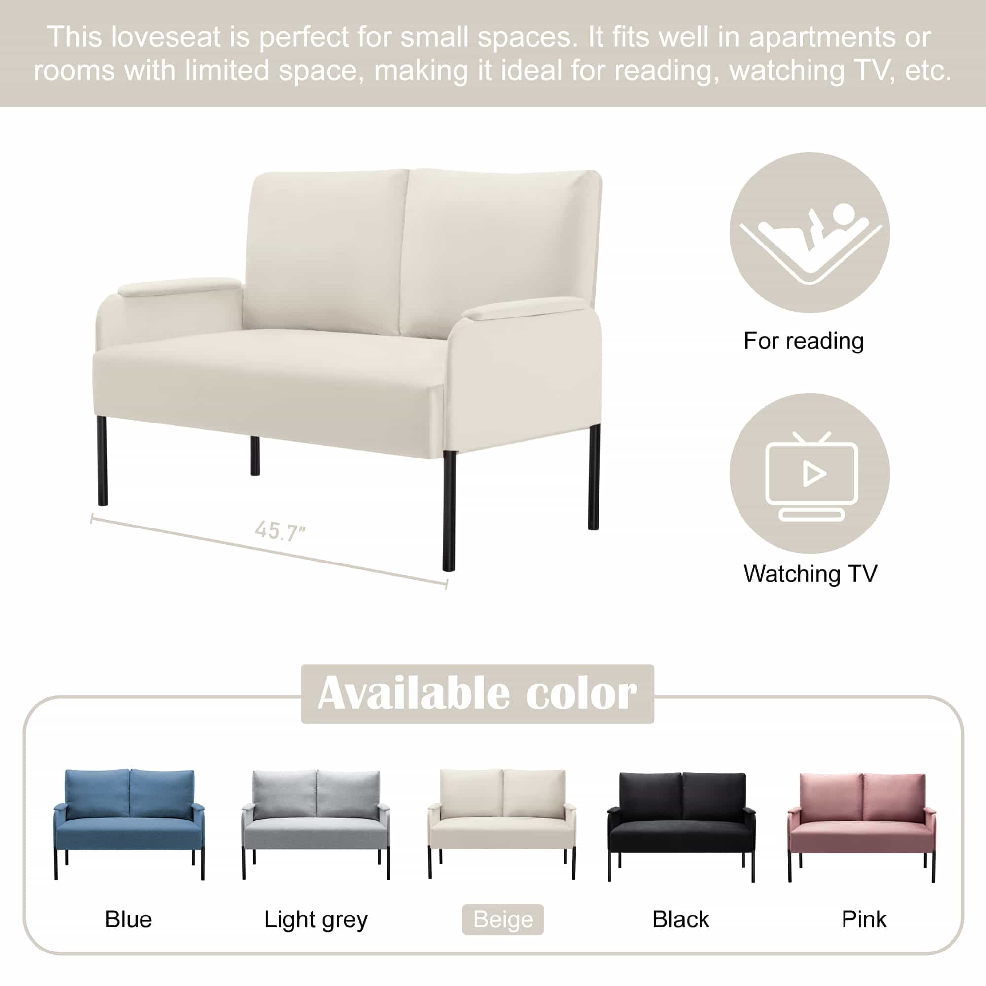 BSHTI Velvet Upholstery Loveseat Couch,2 Seating,Metal Frame,High-density Fam Seat Loveseat,Well in Apartments or Rooms with Limited Space(Beige)