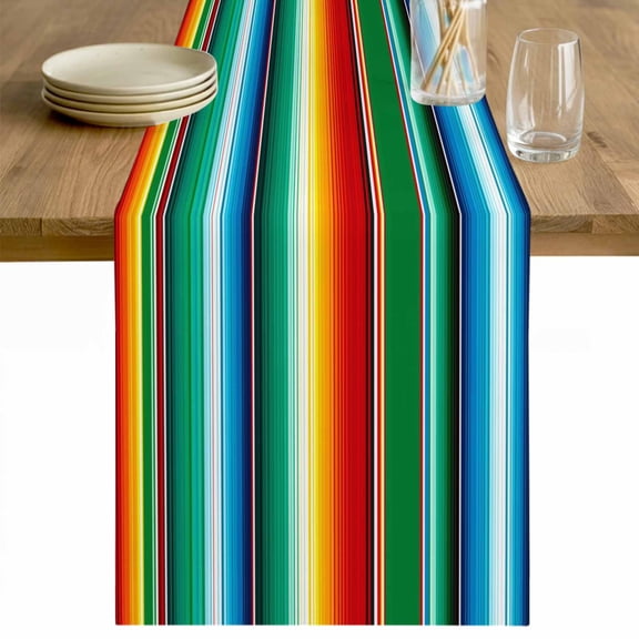 Mexican Stripes Table Runner 48 Inches Long Farmhouse Dress Scarves, Colorful Striped Mexican Fiesta Theme Dining Tablerunner for Coffee Table/Kitchen Island/Party Dcor, 13" x 48"