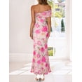 thumbnail image 4 of Merokeety Womens Summer Dresses Floral Off Shoulder Ruched Mesh Bodycon Maxi Dress Pink m, 4 of 5